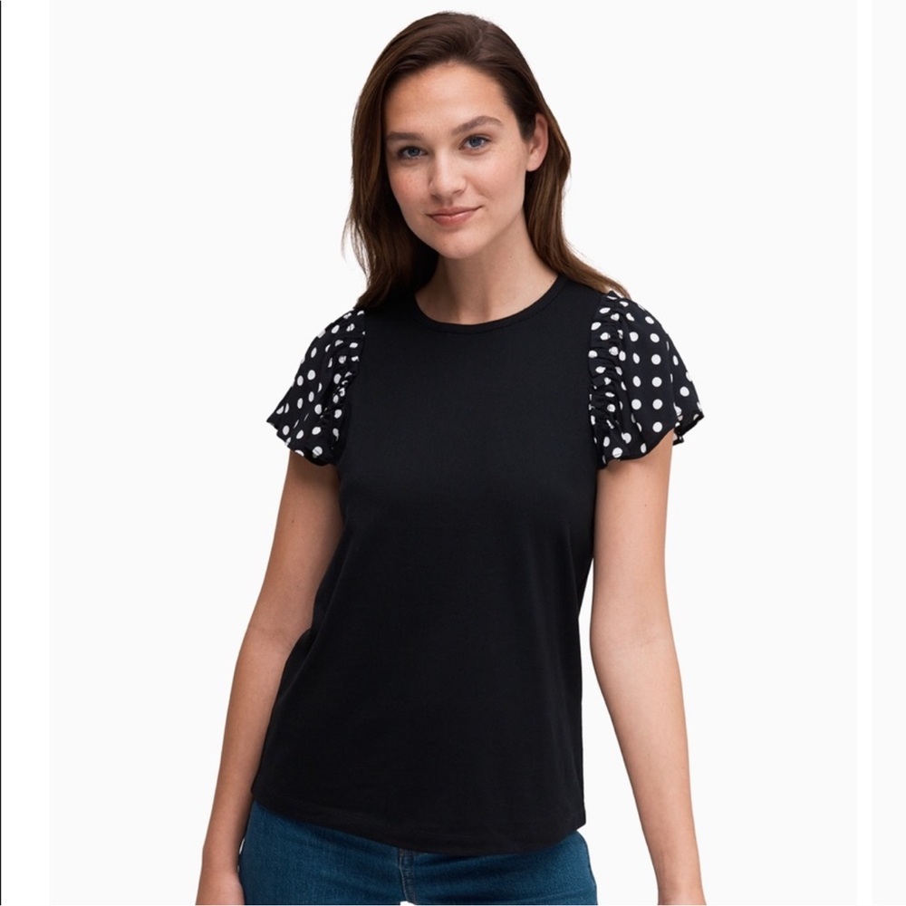 Kate Spade New York Black Lia Dot Mixed Media Tee Shirt Size Medium
